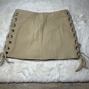 Tan Cream Tie Front Pencil Skirt Mini